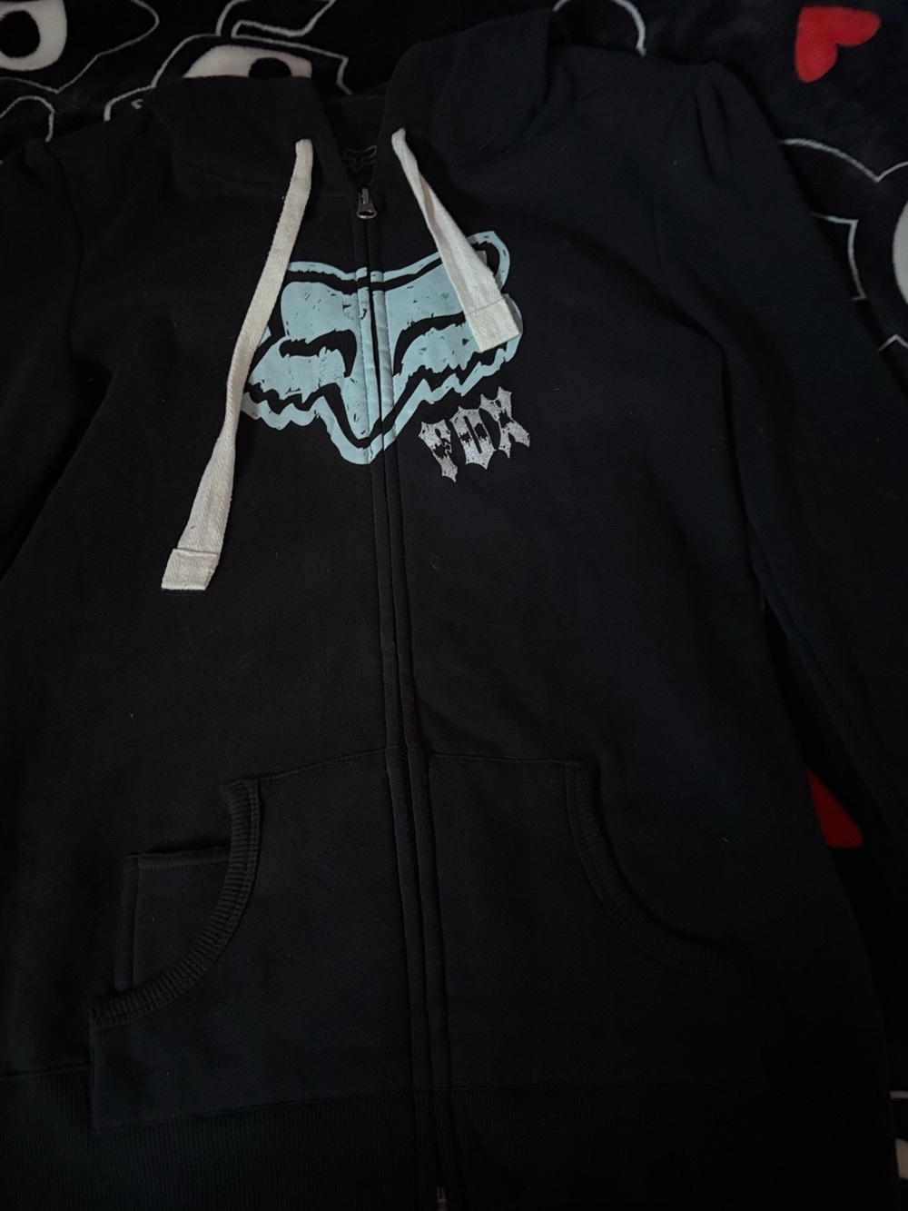 Fox rider 2000’s zip up hoodie Hoodie with Light Blue Fox Head Logo